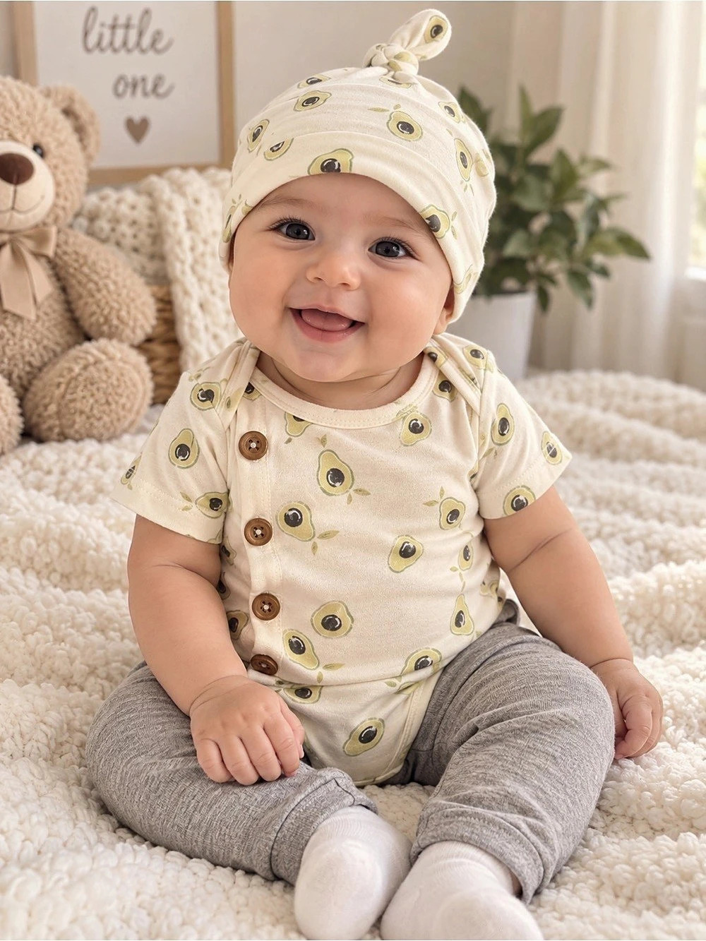 Little Bear Avocado Print Baby Set Size 6-9M NWT